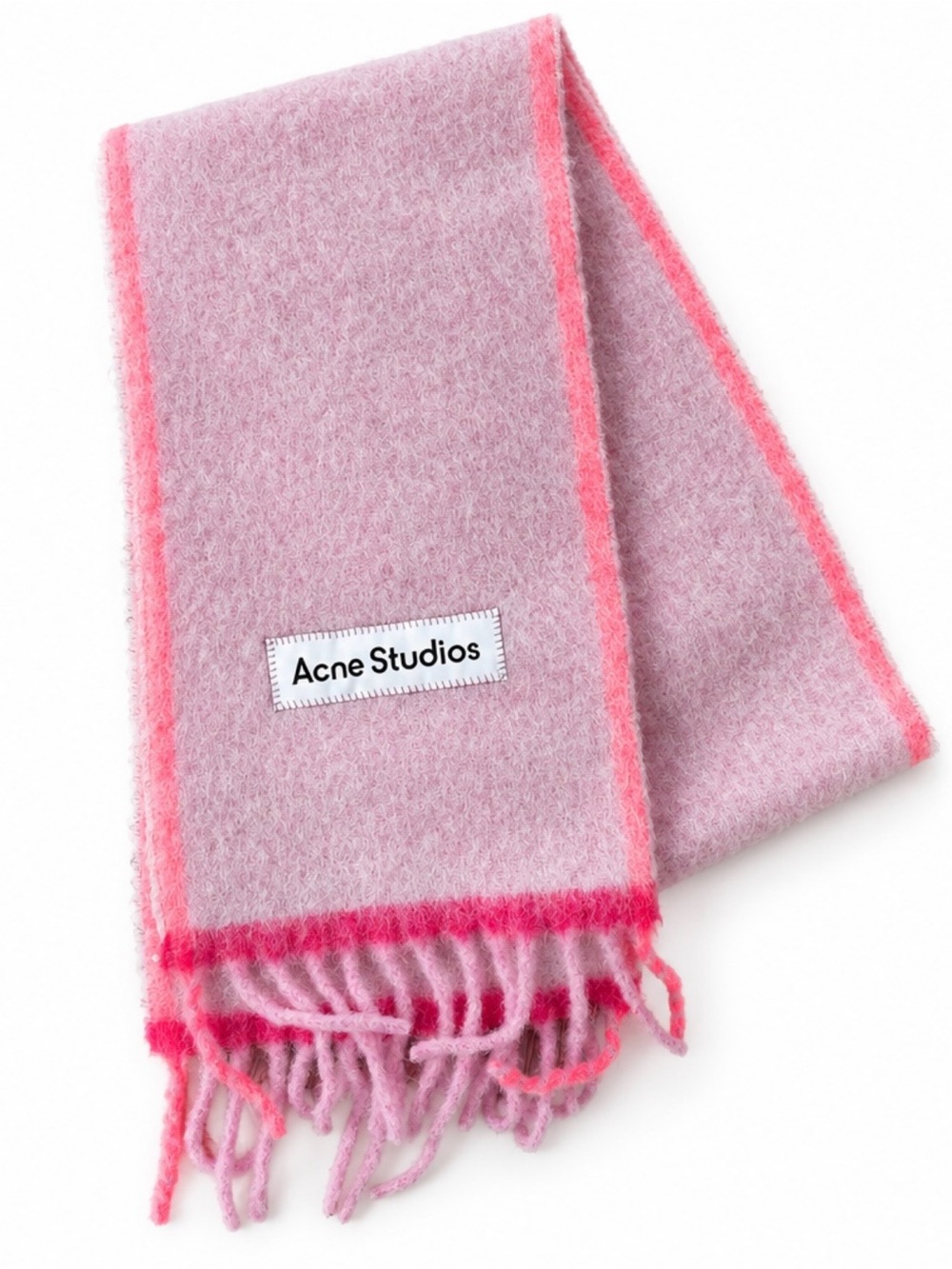 Acne Studios logo patch wool mohair narrow pink border scarf